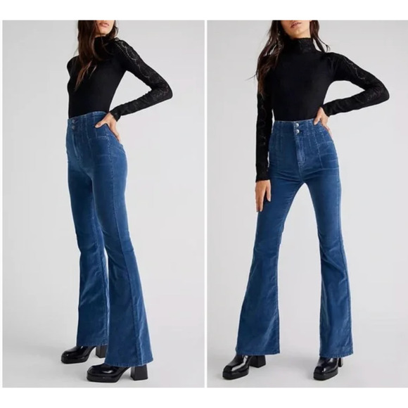 Free People Jayde Flare High Rise Stretch Denim Jeans Blue Size 30 EUC - Picture 1 of 7
